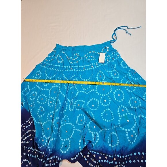 Handmade Blue boho midi skirt adjustable tie waist mirror sequins One Size New - Picture 8 of 16